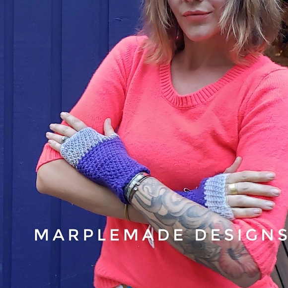 Handmade Fingerless gloves💜 shortie/super soft acrylic yarn, MarpleMade Designs - Picture 1 of 7